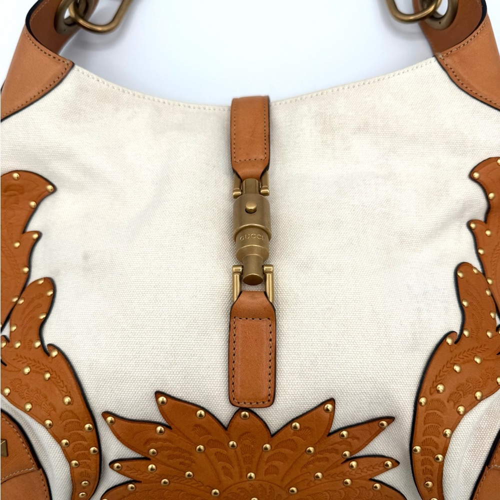 Gucci RARE Western Horsebit Tan and Cream Embellished Jackie Bag - Picture 3 of 13